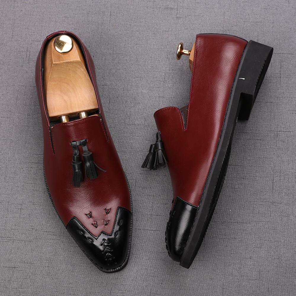 Burgundy Black Tassels Dapper Mens Loafers Flats Dress Shoes