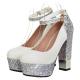 White Glitters Platforms Block High Heels Bridal Wedding Mary Jane Shoes Mary Jane Zvoof