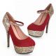 Red Gold Glitters Platforms High Stiletto Heels Evening Mary Jane Shoes Mary Jane Zvoof