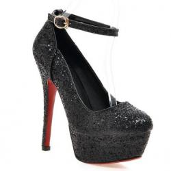 Black Bling Glitters Platforms High Stiletto Heels Evening Mary Jane Shoes