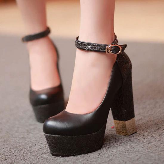 Black Glitters Platforms Block High Heels Eveing Gown Mary Jane Shoes Mary Jane Zvoof