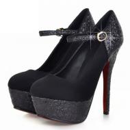 Black Glitters Platforms High Stiletto Heels Evening Mary Jane Shoes