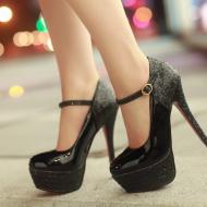 Black Patent Glitters Platforms High Stiletto Heels Bridal Mary Jane Shoes