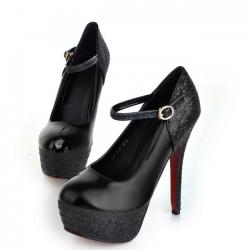 Black Patent Glitters Platforms High Stiletto Heels Bridal Mary Jane Shoes