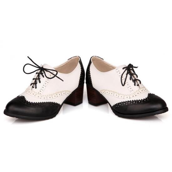 hail Acquisition Hairdresser Black White Baroque Vintage Lace Up High Heels Oxfords Shoes ...
