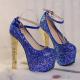 Blue Glitters Platforms Gold Block High Heels Bridal Mary Jane Shoes Mary Jane Zvoof