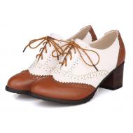 Brown White Baroque Vintage Lace Up High Heels Oxfords Shoes