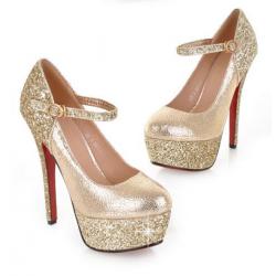 Gold Metallic Glitters Platforms High Stiletto Heels Bridal Mary Jane Shoes