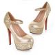 Gold Metallic Glitters Platforms High Stiletto Heels Bridal Mary Jane Shoes Mary Jane Zvoof