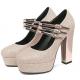 Gold Triple Straps Platforms Block High Heels Eveing Gown Mary Jane Shoes Mary Jane Zvoof