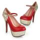 Red Gold Glitters Platforms High Stiletto Heels Bridal Mary Jane Shoes Mary Jane Zvoof
