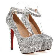 Silver Bling Glitters Platforms High Stiletto Heels Bridal Mary Jane Shoes