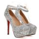 Silver Bling Glitters Platforms High Stiletto Heels Bridal Mary Jane Shoes Mary Jane Zvoof