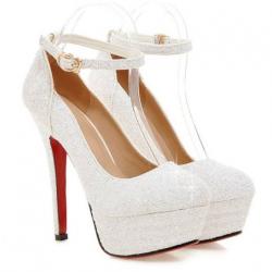 White Bling Glitters Platforms High Stiletto Heels Bridal Mary Jane Shoes