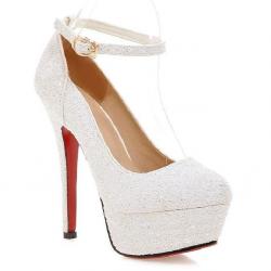 White Bling Glitters Platforms High Stiletto Heels Bridal Mary Jane Shoes