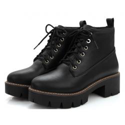 Black Cleated Sole Punk Rock Military Combat Womens Boots Shoes