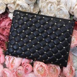 Black Gold Studs Quilted Oversize Envelops Rectangular Evening Clutch Purses Bag