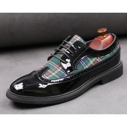 Black Green Checkers Tartan Wingtip Lace Up Mens Oxfords Shoes