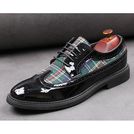 Black Green Checkers Tartan Wingtip Lace Up Mens Oxfords Shoes Oxfords Zvoof