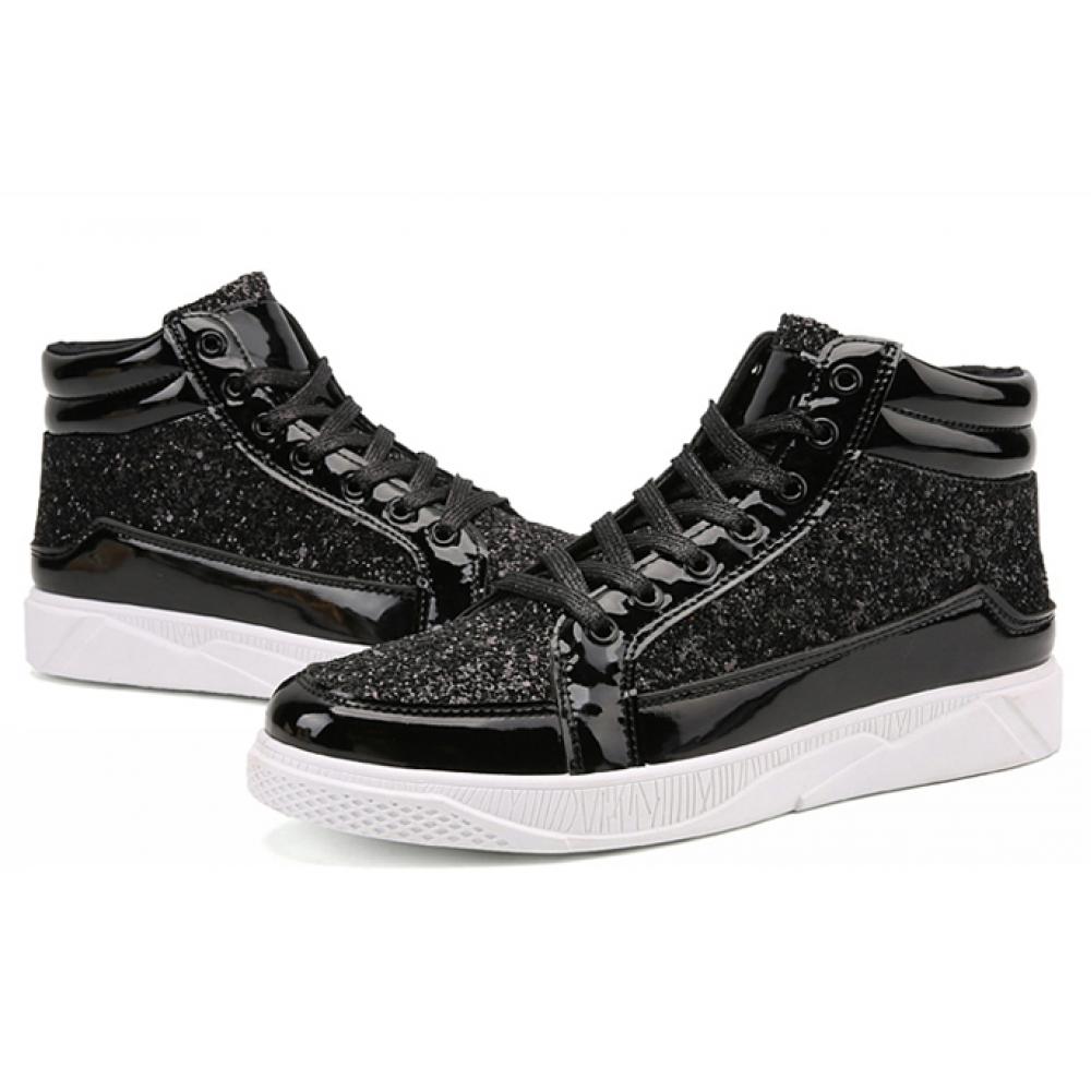 Black Patent Glitters High Top Punk Rock Mens Sneakers Shoes ...