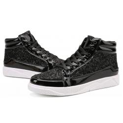 Black Patent Glitters High Top Punk Rock Mens Sneakers Shoes