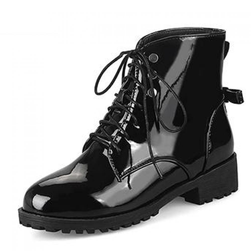 Black Patent Lace Up Back Bow Military Combat Boots Booties ...
