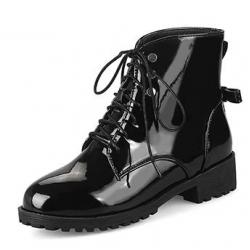 Black Patent Lace Up Back Bow Military Combat Boots Booties