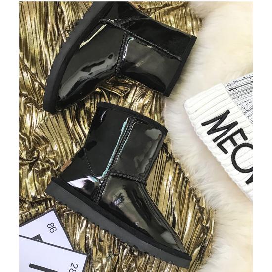 Black Patent Shiny Glossy Mirror Eskimo Yeti Snow Boots Shoes Snow Boots Zvoof
