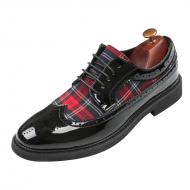 Black Red Checkers Tartan Wingtip Lace Up Mens Oxfords Shoes