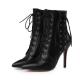 Black Side Lace Up Pointed Head Ankle Stiletto High Heels Boots High Heels Zvoof