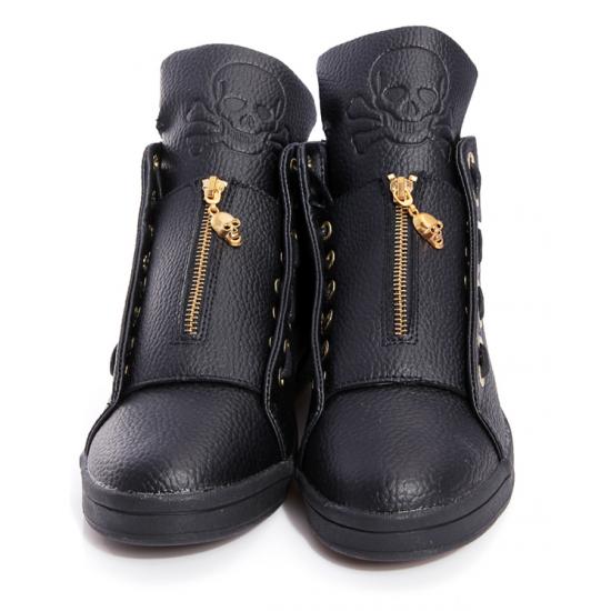 Black Skull Gold Zipper High Top Punk Rock Mens Sneakers Shoes Sneakers Zvoof