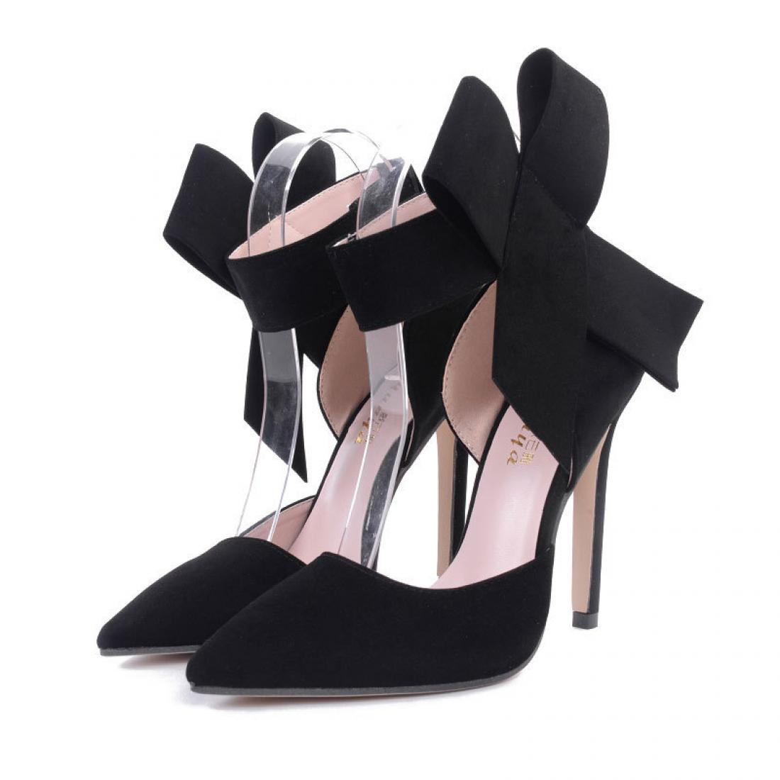 Black Suede Ankle Giant Bow Stiletto High Heels Sandals Shoes ...