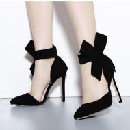 Black Suede Ankle Giant Bow Stiletto High Heels Sandals Shoes