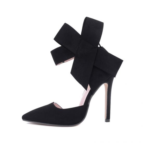 Black Suede Ankle Giant Bow Stiletto High Heels Sandals Shoes ...