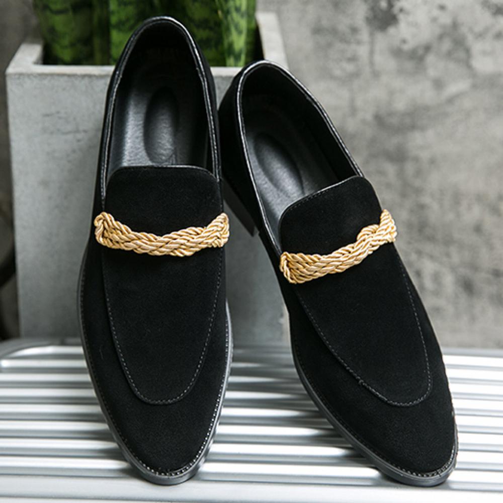 Black Suede Gold Twill Dapper Mens Loafers Flats Dress Shoes ...