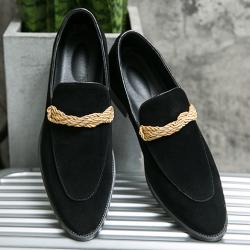 Black Suede Gold Twill Dapper Mens Loafers Flats Dress Shoes