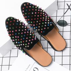 Black Suede Rainbow Rivets Spikes Mens Loafers Flats Dress Sandals Shoes