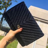 Black Velvet Oversize Envelops Rectangular Evening Clutch Purses Bag