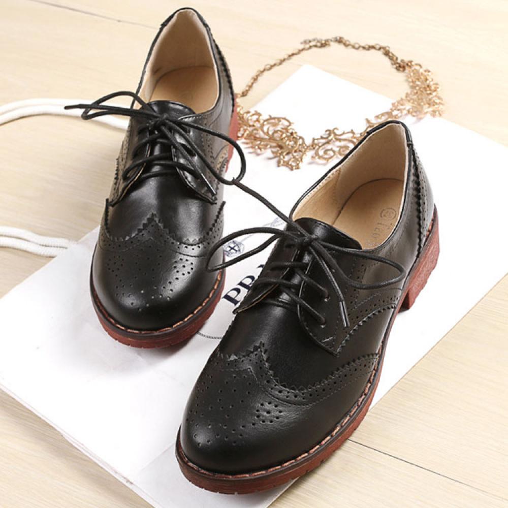Black Womens Lace Up Vintage Old School Baroque Oxfords