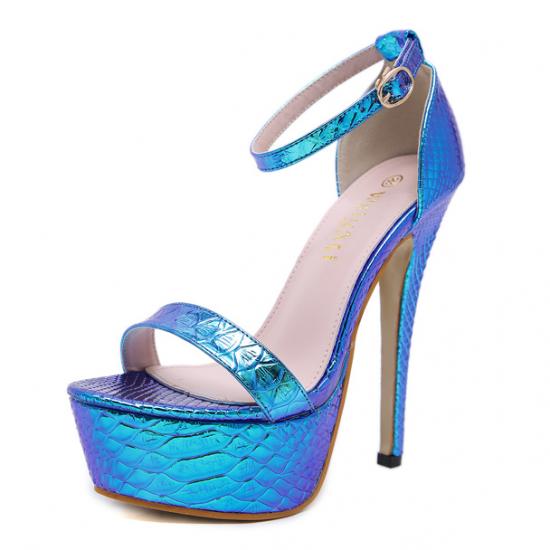 Blue Aurora Borealis Metallic Platforms Super High Stiletto Heels Sandals Shoes Super High Heels Zvoof