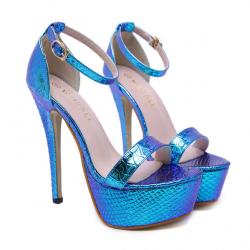 Blue Aurora Borealis Metallic Platforms Super High Stiletto Heels Sandals Shoes