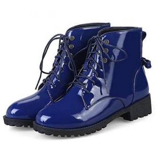 Blue Royal Patent Lace Up Back Bow Military Combat Boots Booties Boots Zvoof