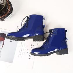 Blue Royal Patent Lace Up Back Bow Military Combat Boots Booties