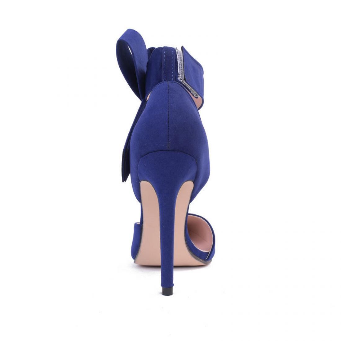 Blue Suede Ankle Giant Bow Stiletto High Heels Sandals Shoes ...