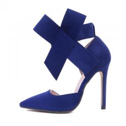 Blue Suede Ankle Giant Bow Stiletto High Heels Sandals Shoes