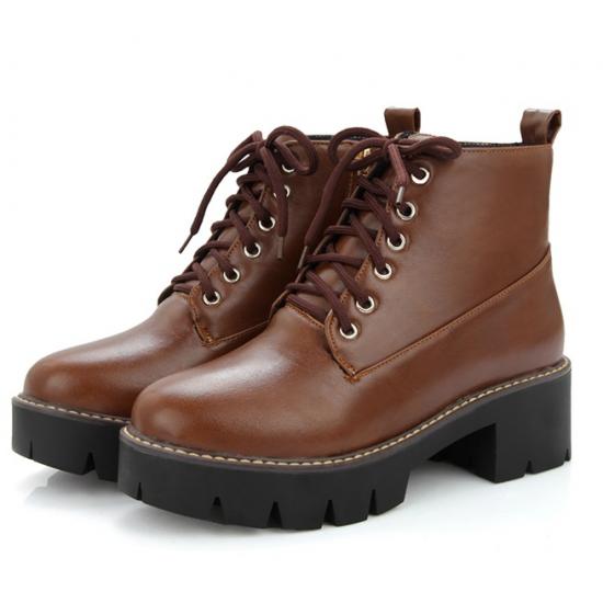 Brown Cleated Sole Punk Rock Military Combat Womens Boots Shoes Boots Zvoof