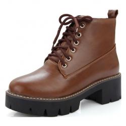 Brown Cleated Sole Punk Rock Military Combat Womens Boots Shoes