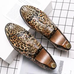 Brown Leopard Tassels Mens Loafers Prom Flats Dress Shoes