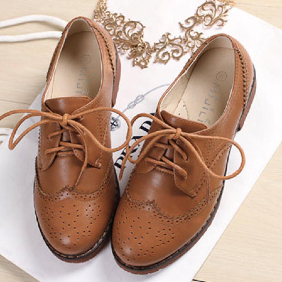 Brown Womens Lace Up Vintage Old School Baroque Oxfords