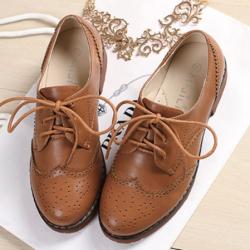 Brown Womens Lace Up Vintage Old School Baroque Oxfords Shoes